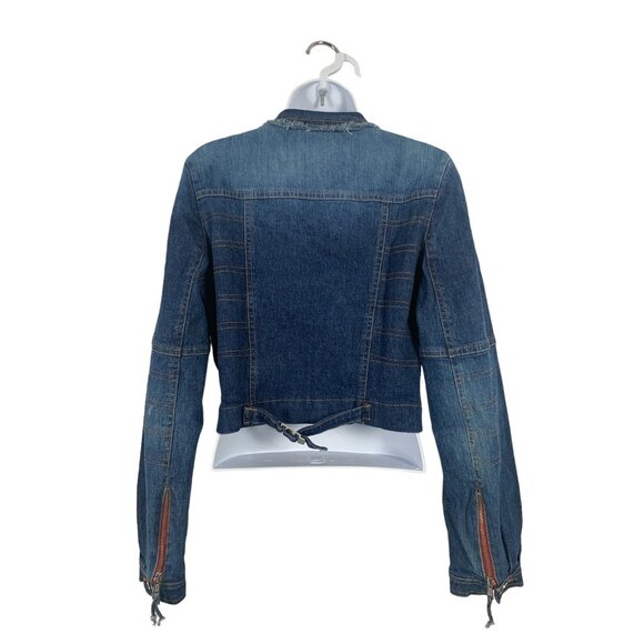 Cropped Moto Denim Jacket With Asymmetrical Zipper For Women Size 6 Small - Picture 5 of 9